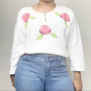 Vintage Christopher & Banks Floral Knit Sweater